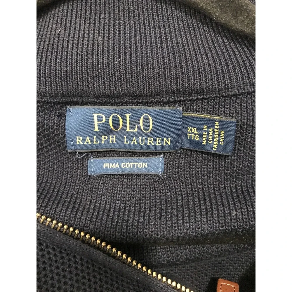 Polo Ralph Lauren Mens Sweater 1/4 Zip XXL Blue Pima Long Sleeve Blue Pony Golf